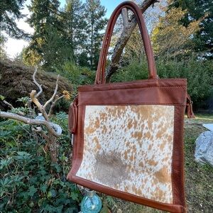 Brown and Tan Leather Tote Bag